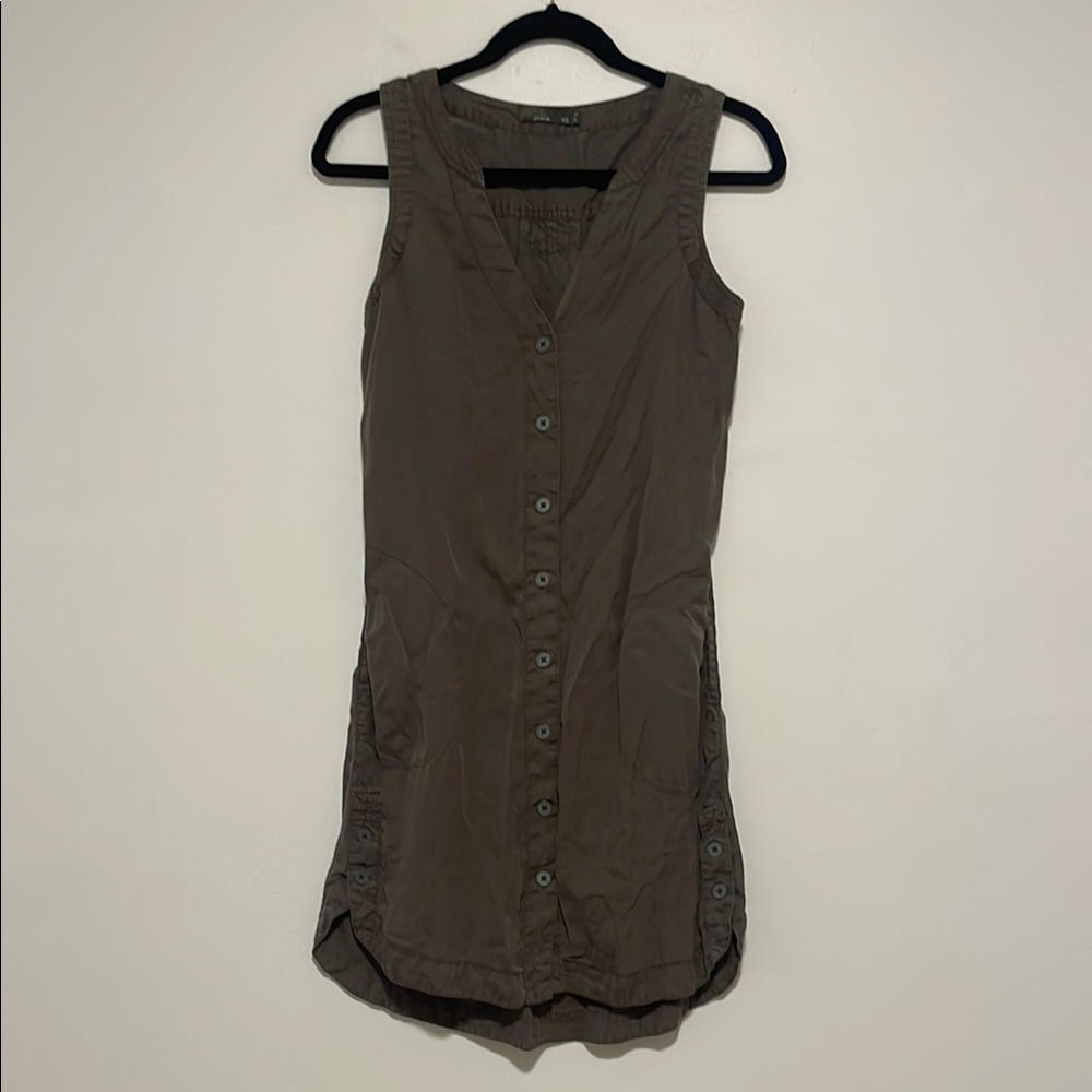 Prana Size XS Taupe Sleeveless Button Dress with Side Pockets